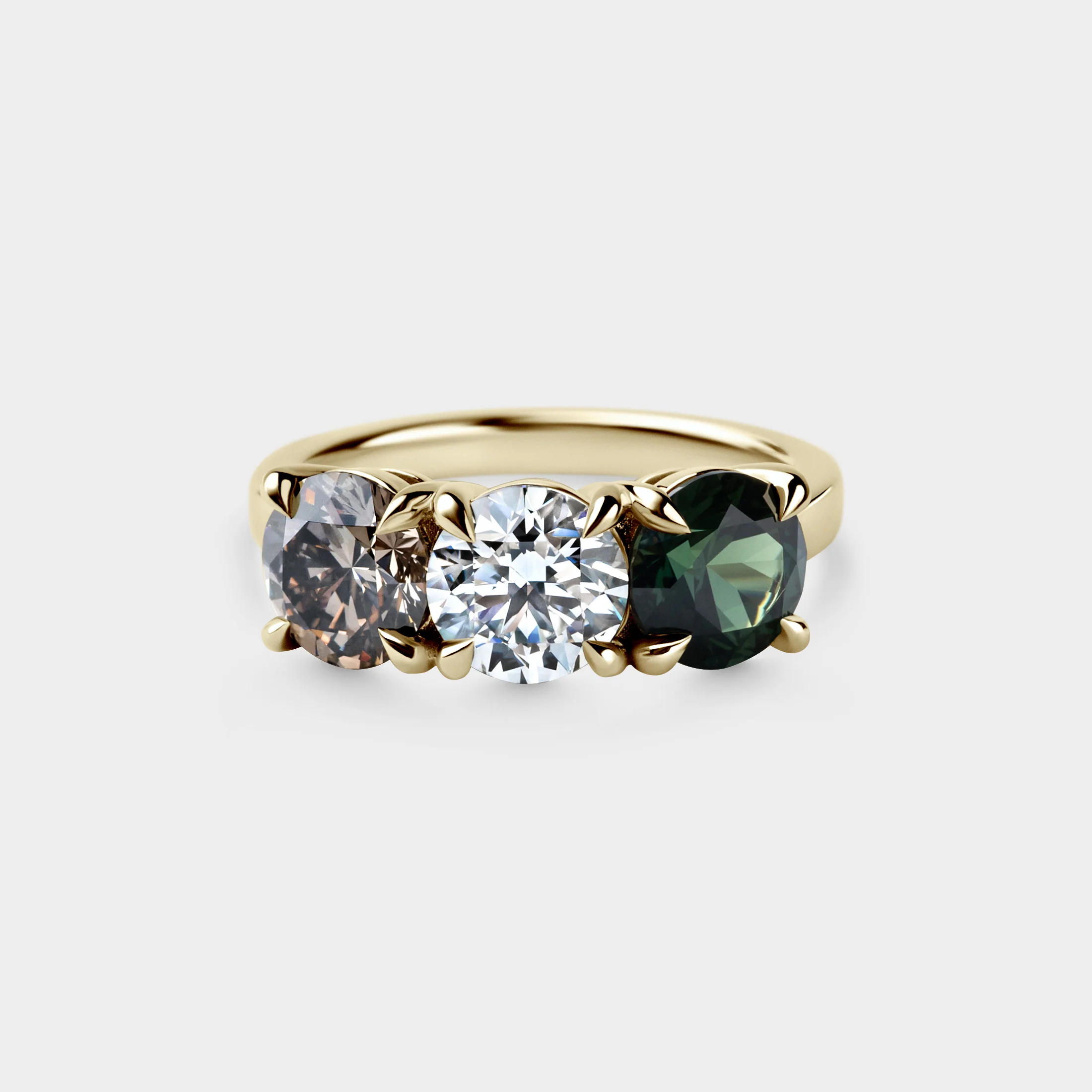 Trilogy of Round White, Champagne & Green Sapphire - Image 2