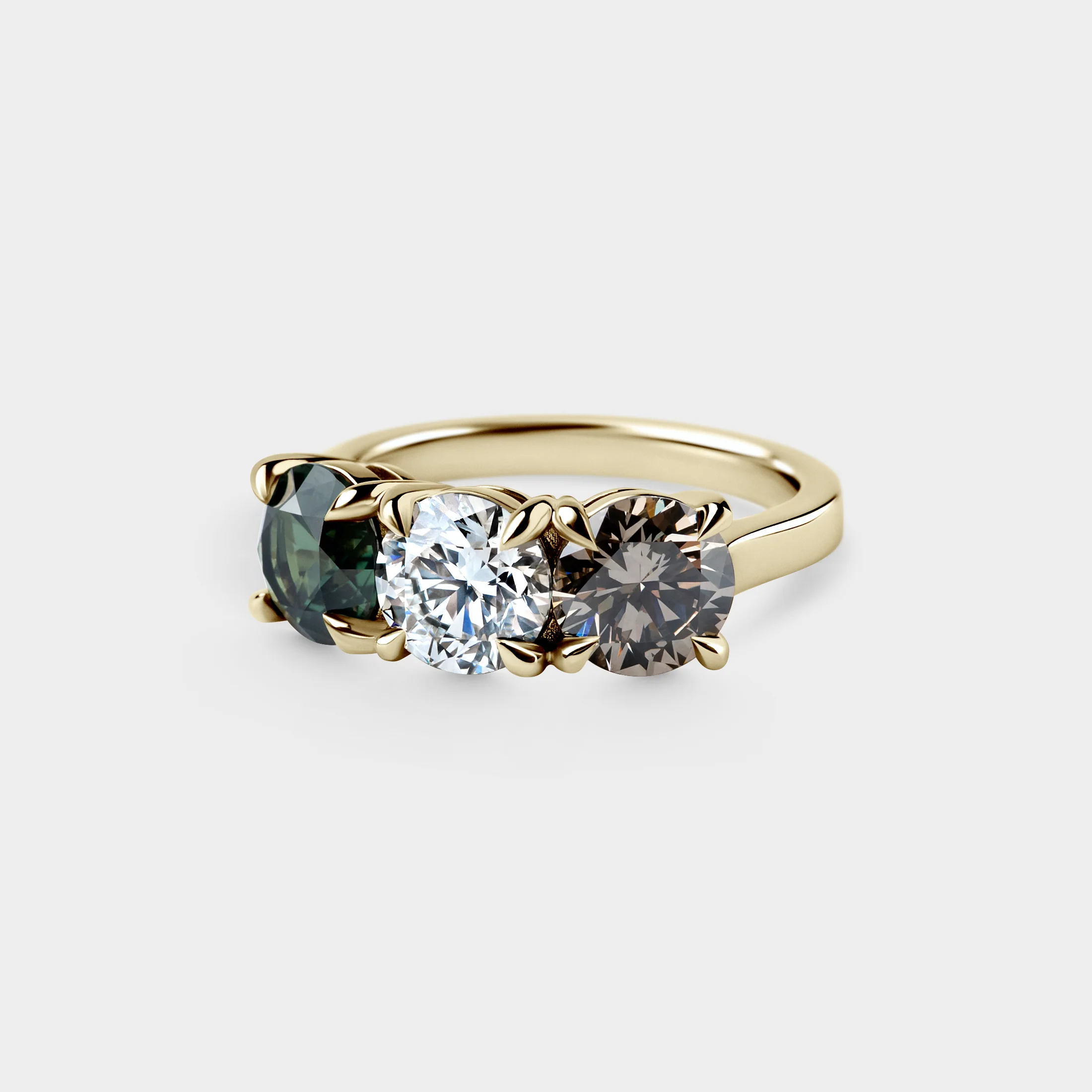 Trilogy of Round White, Champagne & Green Sapphire - Image 3